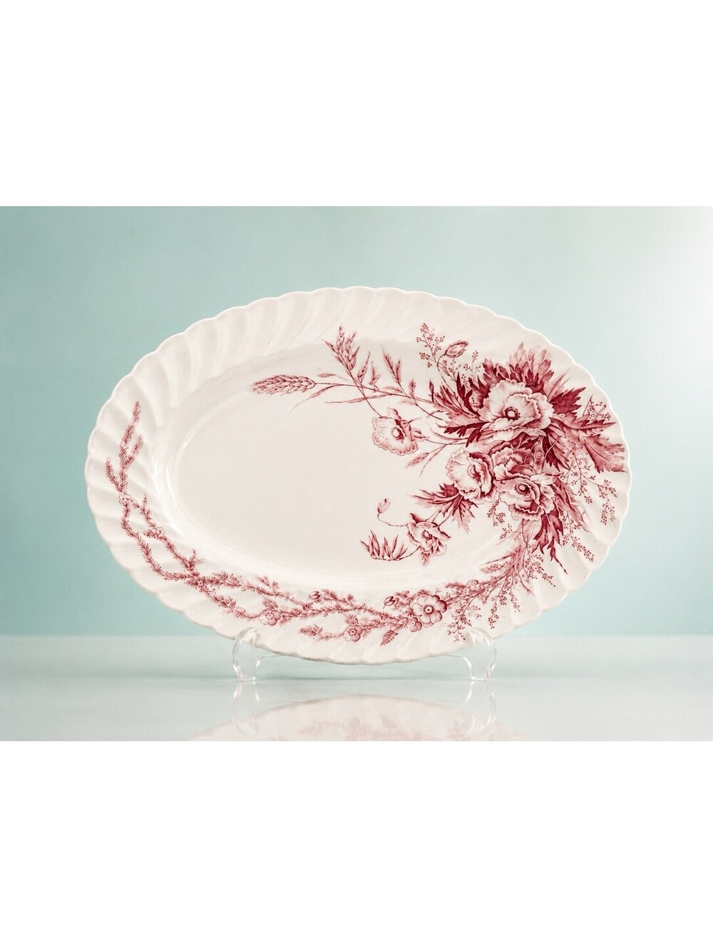 Clarice Cliff England 1930s Oval Serving Platter Harvest Porcelain Maroon, 12x9